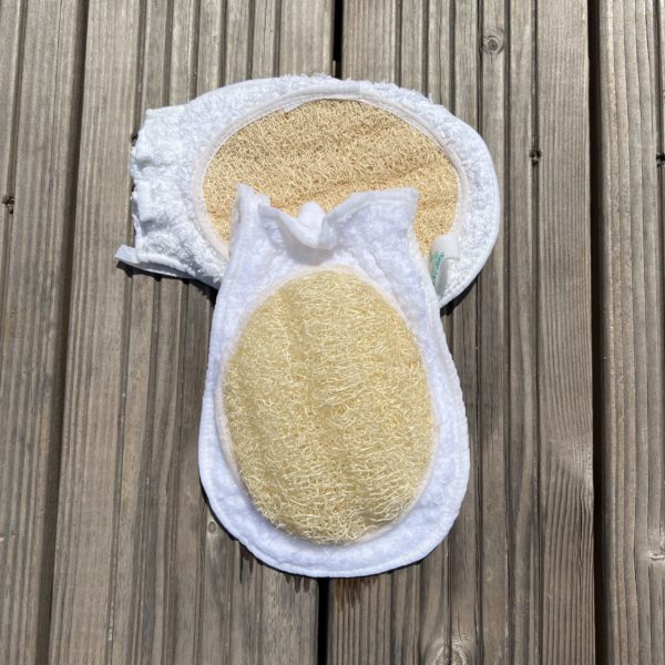 Gant montgolfière en loofah.