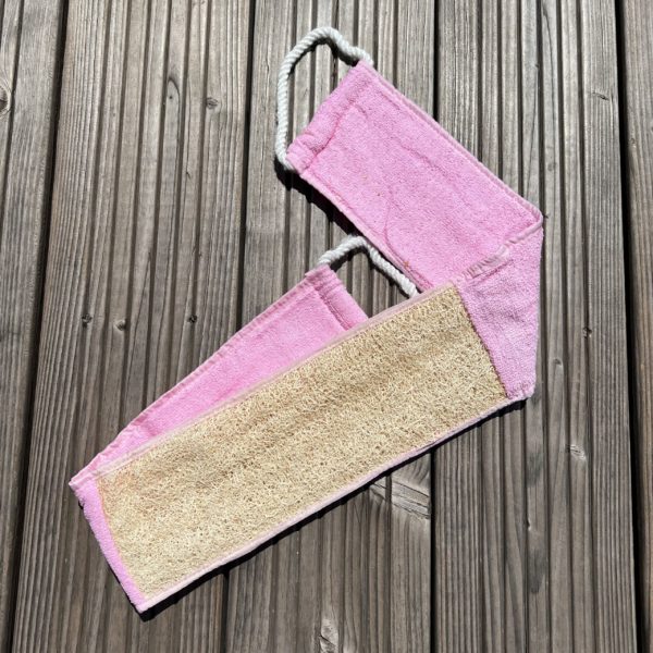 Strap rose en loofah pour le dos.