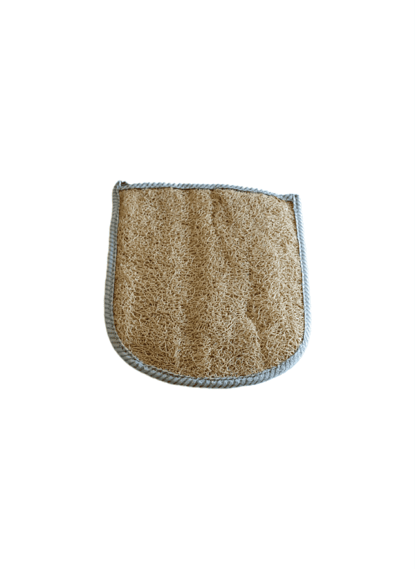 Un gant ovale forme droite de couleur blanche avec une face loofah.