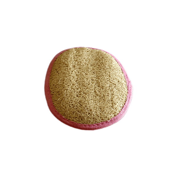 Une paumette de couleur rose face loofah.