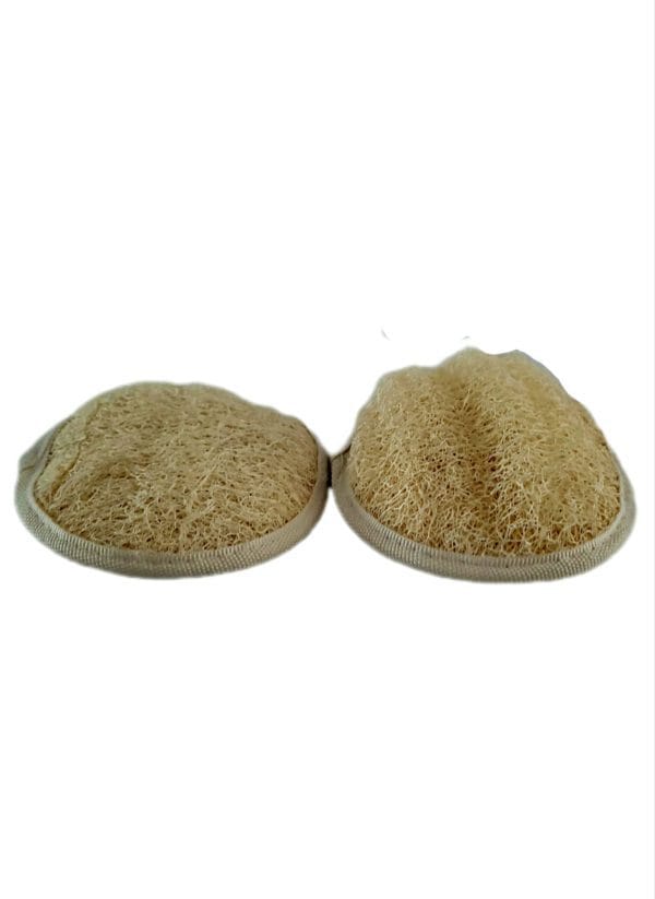 Deux paumettes de couleur beige face loofah.